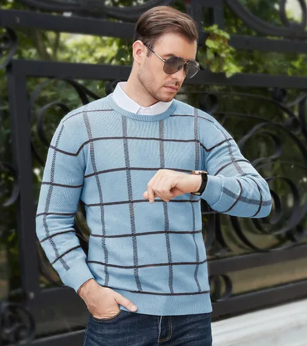 Vista 37 de MAGNIVIT Suéteres de punto de diseño básico para hombre, de algodón, suave, cuello redondo, para otoño e invierno