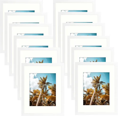 Vista 72 de Frametory, Marco de fotos de 11 x 14 pulgadas con paspartú para fotos de 8 x 10 pulgadas, moldeado ancho de vidrio de alta definición, accesorios