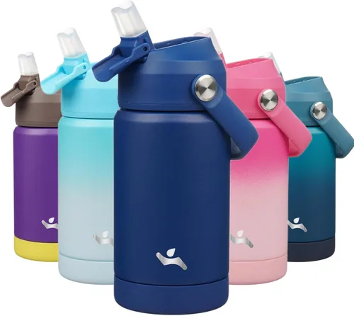 Vista 13 de Konokyo Botella de agua aislada con tapa de pajilla, botella de metal al vacío de acero inoxidable de 18 onzas con mango de silicona, color negro