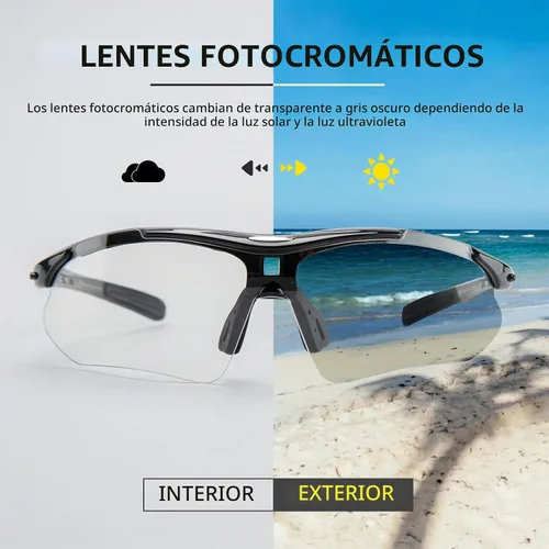 Vista 3 de ROCKBROS Gafas de sol deportivas fotocromáticas para hombres y mujeres, gafas de protección UV400 con marco de miopía para correr, ciclismo Negro