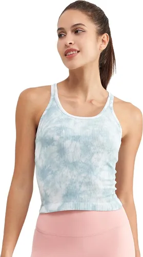 Vista 94 de sphinx cat - Camiseta corta de entrenamiento para mujer, camiseta sin mangas, acanalada, con espalda cruzada y brasier integrado