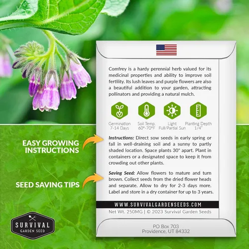 Vista 2 de Semillas de consuelda - Symphytum Officinale - Hierba medicinal perenne (paquete de 1) True Slippery Root for Compost Tea & Natural Skincare