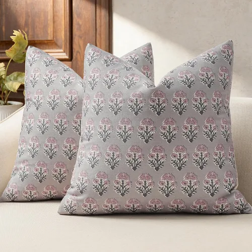 Vista 7 de Juego de 2 fundas de almohada florales de 20 x 20 pulgadas, fundas de almohada con diseño botánico campestre para sofá, cama, sala de estar, fundas