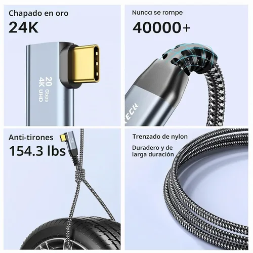 Vista 7 de ZeroneTeck Cable USB C de 6 pulgadas 0.5 pies, Transferencia de Datos de Alta Velocidad 20Gbps Corto, Cable USB C 3.2 Gen 2×2 100W PD de Carga