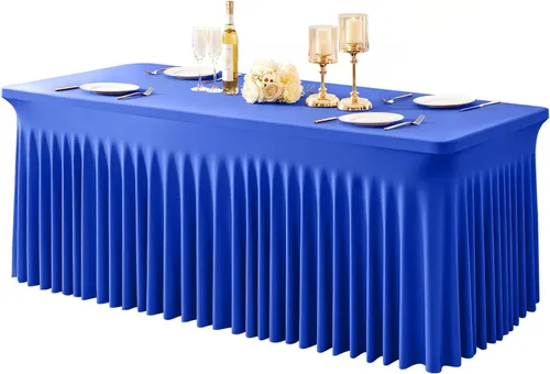 Vista 42 de Paquete de 1 manteles azul bebé para mesas rectangulares de 4 pies, cubiertas de mesa de spandex elástico de una pieza resistentes a las arrugas