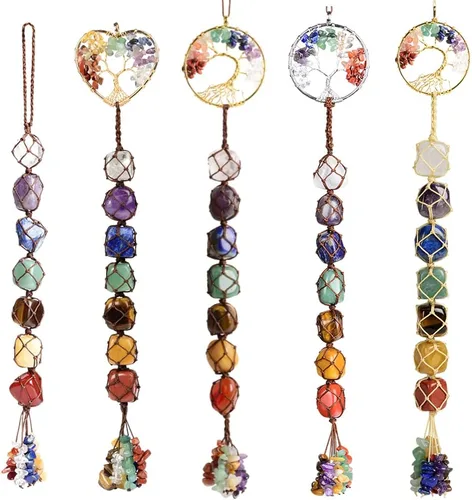 Vista 22 de Árbol de la vida hecho a mano con 7 piedras de chakras, cristales curativos, adorno colgante para decoración del hogar