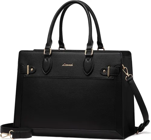Vista 13 de LOVEVOOK Bolsa para laptop para mujeres, Bolsa tote grande de cuero PU de 15.6 pulgadas, Bolsa de trabajo profesional para maestras, Maletín