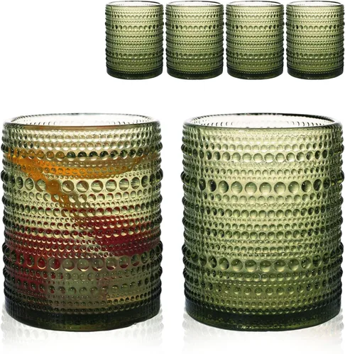 Vista 16 de Juego de 4 vasos para beber Hobnail de 12 onzas, vasos vintage de Júpiter, cristalería antigua en relieve para cerveza, agua, jugo, cóctel, whisky