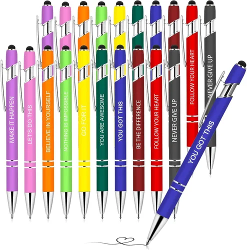 Vista 5 de 9 bolígrafos inspiradores con punta de lápiz capacitivo, con citas motivacionales, bolígrafos para compañeros de trabajo y estudiantes, bolígrafos