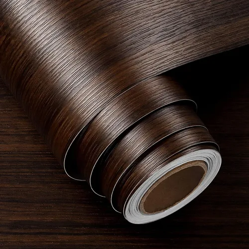 Vista 8 de FunStick Papel adhesivo de madera de nogal marrón para armarios, encimeras, papel tapiz de madera impermeable, papel de contacto de grano de madera
