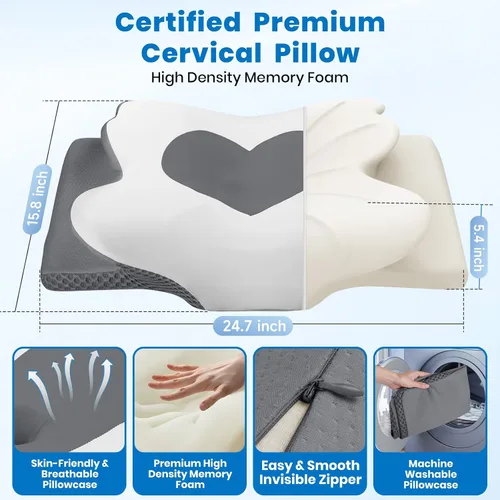 Vista 2 de Almohada cervical de cuello TranquilMoments para dormir, almohada de espuma viscoelástica para dormir de lado, almohadas ergonómicas para alivio