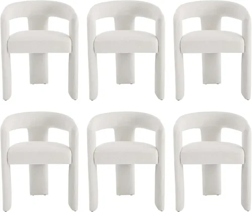 Vista 18 de Modern Boucle - Juego de 2 sillas de comedor tapizadas con diseño de barril con brazo, cómodas sillas laterales para cocina, comedor, recepción