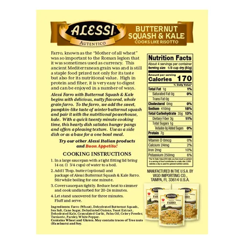 Vista 4 de Alessi Autentico, grano de farro romano premium sazonado, se cocina como risotto, saludable para el corazón, fácil de preparar, 7 onzas