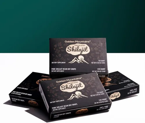 Vista 3 de Siberian Green Gotas secas Shilajit Pure de alta calidad Altai Golden Mountains - 120 unidades (200 mg) Auténtico certificado de seguridad y calidad
