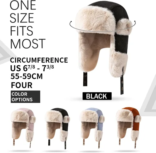 Vista 5 de Croogo Sombrero esquimal para clima frío, sombrero de trampero grueso de invierno, sombrero ruso Ushanka, resistente al viento, sombrero de esquí