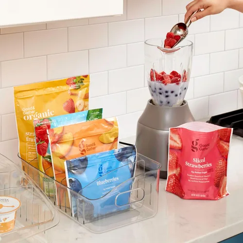 Vista 7 de YouCopia FreezeUp - Contenedor para congelador de 12 pulgadas, organizador de refrigerador sin BPA con divisores ajustables y asa para alimentos