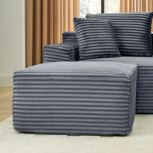 Vista 10 de Sofá seccional de nube en forma de U de 115 pulgadas, sofá modular comprimido sin hueso con diván otomano reversible, sofá simétrico de pana de Gris