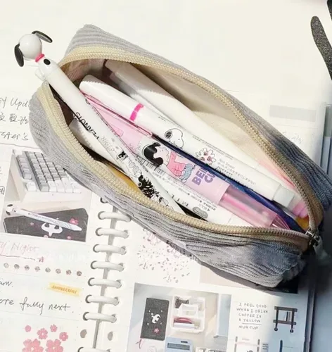 Vista 4 de Estuche pequeño para lápices con gran capacidad, estuche con diseño de tiburón, bolsa con cremallera gris para oficina, organizador de papelería