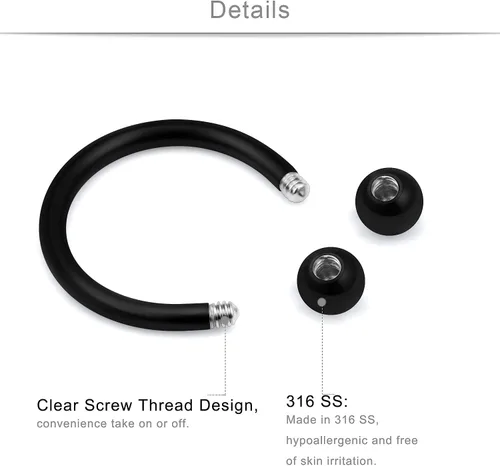Vista 2 de SCERRING Anillos de labio de acero inoxidable de 0.66 oz de herradura Labret Monroe Lip Rings Nail Tragus Helix Pendientes Studs Ring Medusa