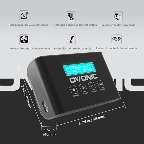 Vista 4 de OVONIC Mate1 100W 10A Smart RC Balance Charger XT60, compatible con 2S-6S LiPo/Life/LiHv, 4-18S NiMH (versión mejorada, sin tabla de equilibrio)