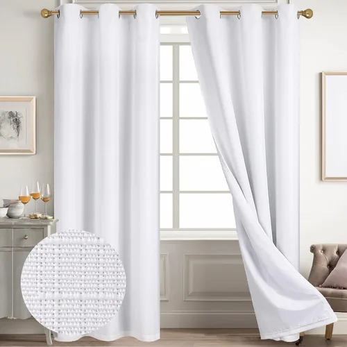 Vista 75 de Diraysid Cortinas 100% opacas de lino beige para dormitorio, con ojales, aislamiento térmico, cortinas de oscurecimiento de habitación