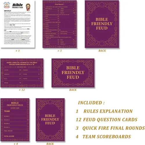 Vista 3 de BISC006 - Suministros de juego de feud amigable con la Biblia para adultos y adolescentes, concurso de feudo, disputa familiar de la iglesia
