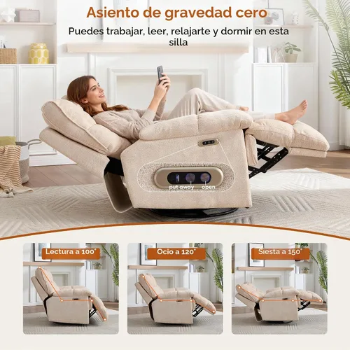 Vista 3 de Sillón reclinable giratorio de gran tamaño para grandes y altos, extra Beige