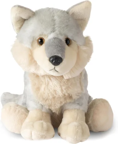 Vista 2 de The Petting Zoo Peluche de lobo, regalos para niños, animales salvajes del zoológico Onez, juguete de peluche de lobo gris de 12 pulgadas