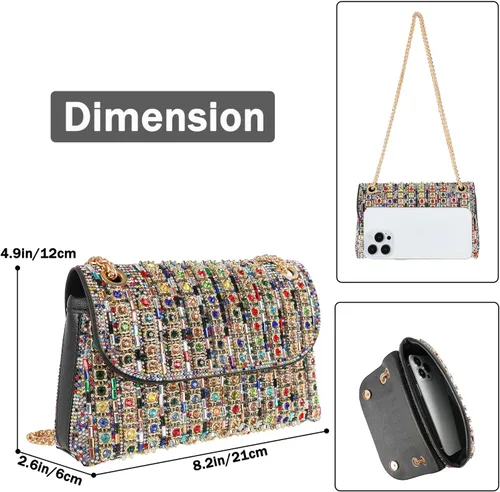Vista 2 de Bolso de mano de noche con diamantes de imitación brillantes para mujer, bolso de hombro para boda, fiesta, baile de graduación