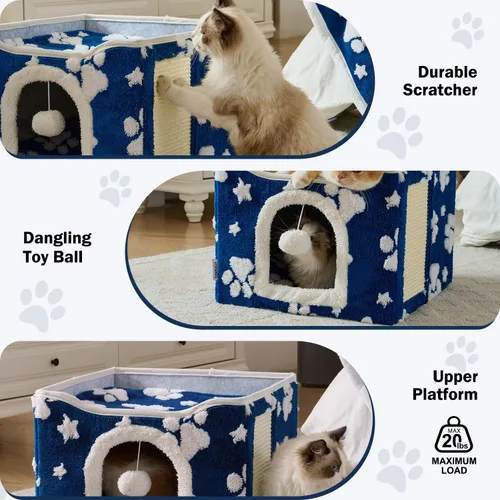 Vista 5 de Casas para gatos de interior, bonita cueva para gatos con bola esponjosa para colgar y almohadilla para rascar, escondite plegable para gatitos, 17
