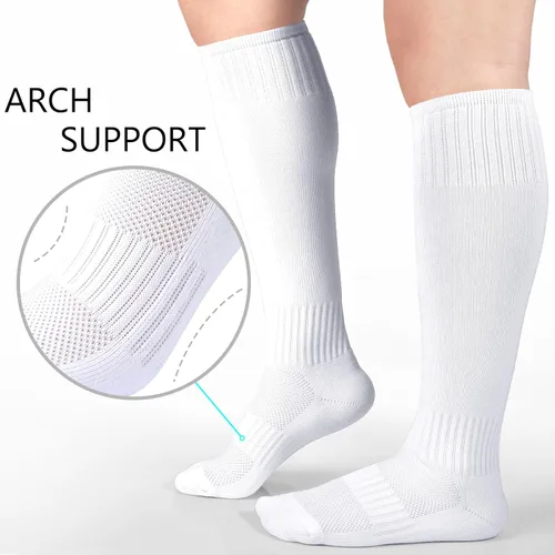 Vista 3 de LO SHOKIM Calcetines de fútbol para niños, calcetines de fútbol para niñas, calcetines hasta la rodilla, calcetines de béisbol, softbol, atléticos