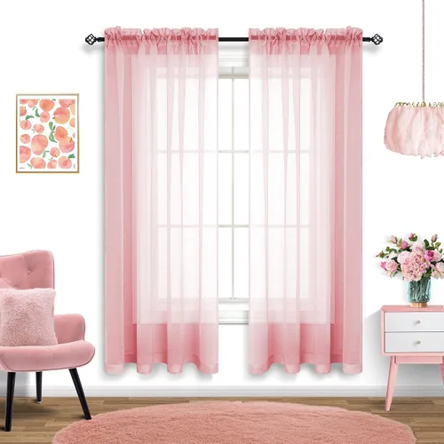 Vista 10 de Cortinas traslúcidas negras de 45 pulgadas de largo para ventanas de baño, juego de 2 paneles, cortinas de media ventana para cocina y dormitorio