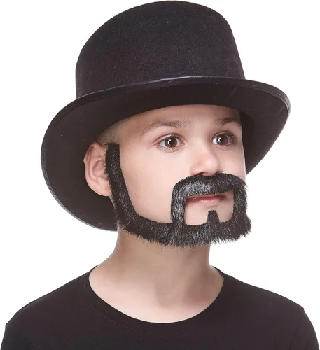 Vista 5 de Mustaches Barba falsa autoadhesiva para niños, novedosa, pequeño pelo facial falso, accesorio de disfraz para niños, color negro brillante