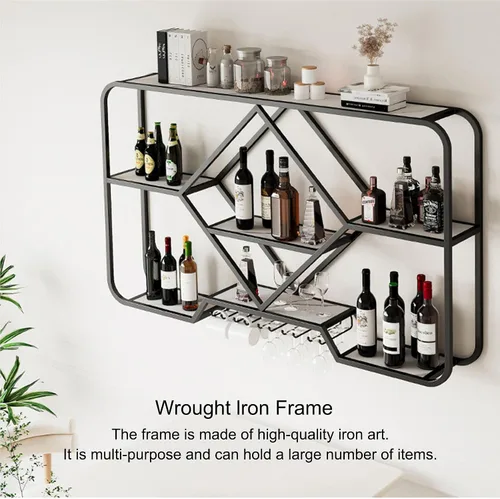 Vista 3 de Estantes para vinos, estantes de bar montados en la pared con soporte colgante para copas de vino, mini bar, licor, bar, botella, estante flotante