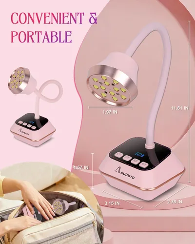 Vista 7 de Lámpara de uñas LED UV para esmalte de uñas de gel, cura flash de 36 W, recargable con cuello de cisne inalámbrico, mini luz de uñas, secadora