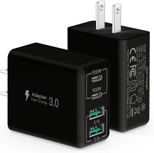 Vista 13 de Cargador de pared USB C, bloque cargador USB C de 4 puertos de 40W, bloque de carga rápida puerto dual PD+QC enchufe de pared multipuerto tipo C