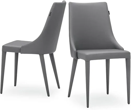Vista 6 de ZURI Jillian - Silla de comedor de cuero sintético gris con respaldo curvado