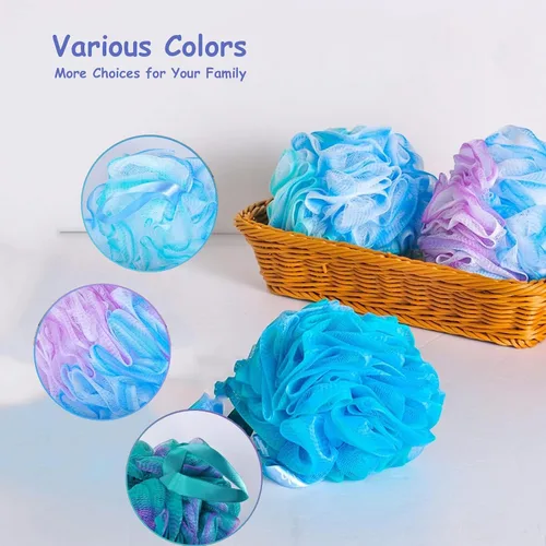 Vista 6 de Esponja de esponja para ducha, esponja para baño, esponja para lavado corporal, de malla, con carbón activado, exfoliante corporal esencial
