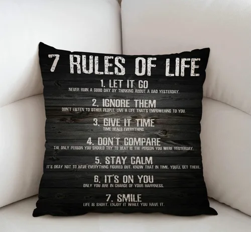 Vista 2 de Swono Funda de cojín de lino y algodón con citas motivacionales de 7 reglas de la vida, 18 x 18 pulgadas para sofá