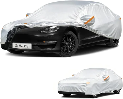 Vista 20 de GUNHYI - Funda de automóvil de 6 capas para Tesla Model 3 (2017-2025), impermeable para todo tipo de clima, protección UV contra la nieve, el sol