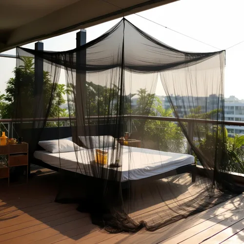 Vista 6 de Mosquitera negra para camas individuales a king size – 2 aberturas laterales y 6 bucles para colgar – Forma rectangular decorativa para el hogar