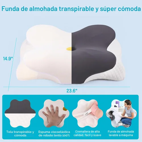 Vista 4 de Almohada cervical para aliviar el dolor de cuello, almohadas de espuma viscoelástica de contorno, almohada ortopédica ajustable con funda