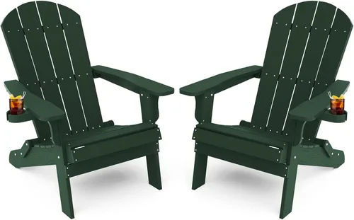 Vista 17 de YEFU Silla Adirondack, silla Adirondack de plástico de gran tamaño, sillas plegables para exteriores con soporte para tazas, silla de césped