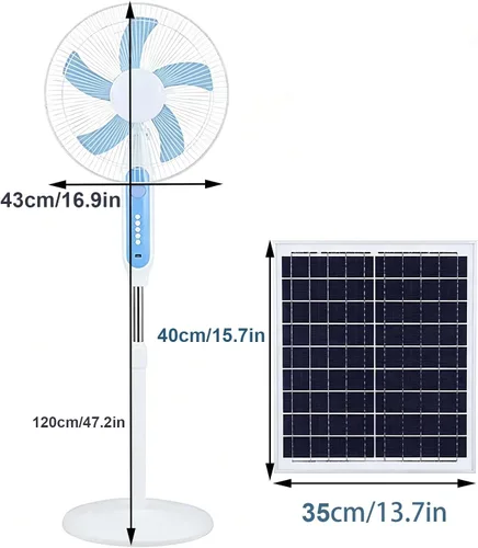 Vista 2 de Ventilador de pedestal accionado solar de 16 pulgadas,Motor DC sin Blanco