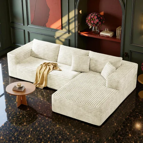 Vista 15 de MoonSpeak - Sofá seccional deshuesado de 133 pulgadas para sala de estar Sofá modular en forma de L, asiento profundo, pana suave, sin montaje