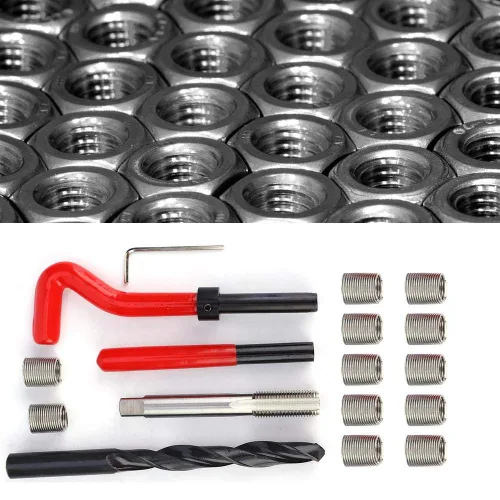 Vista 2 de Kit de reparación de roscas de 17 piezas, M12 x 1.25 de longitud 2D de acero inoxidable torcido, herramienta de inserción roscada, kit de reparación