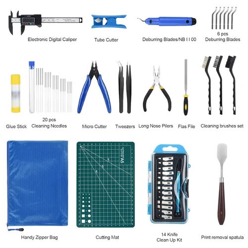 Vista 2 de Kit de herramientas para impresora 3D KuanStore, accesorio para impresión 3D con 55 piezas incluye herramienta de desbarbado, calibre, juego