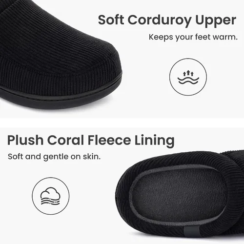 Vista 3 de RockDove Pantuflas de pana Ribco para hombre con espuma viscoelástica y suela interior y exterior