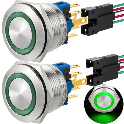 Vista 14 de 2 interruptores de botón de cierre de 0.866 in, 7/8 pulgadas, 110 V-120 V, SPDT, interruptor de encendido y apagado, impermeable, IP67, acero Azul