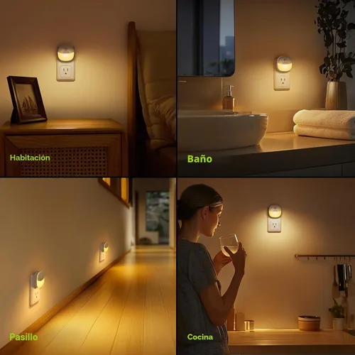 Vista 6 de AUVON Luz nocturna enchufable con sensor de movimiento y sensor de atardecer a amanecer, mini luz nocturna LED blanca cálida con brillo ajustable